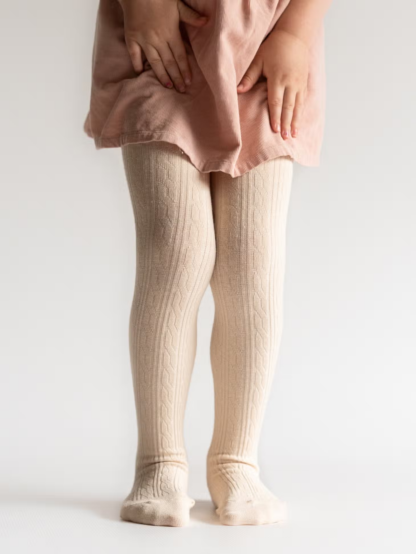 Girls Cable Knit Tights - Vanilla