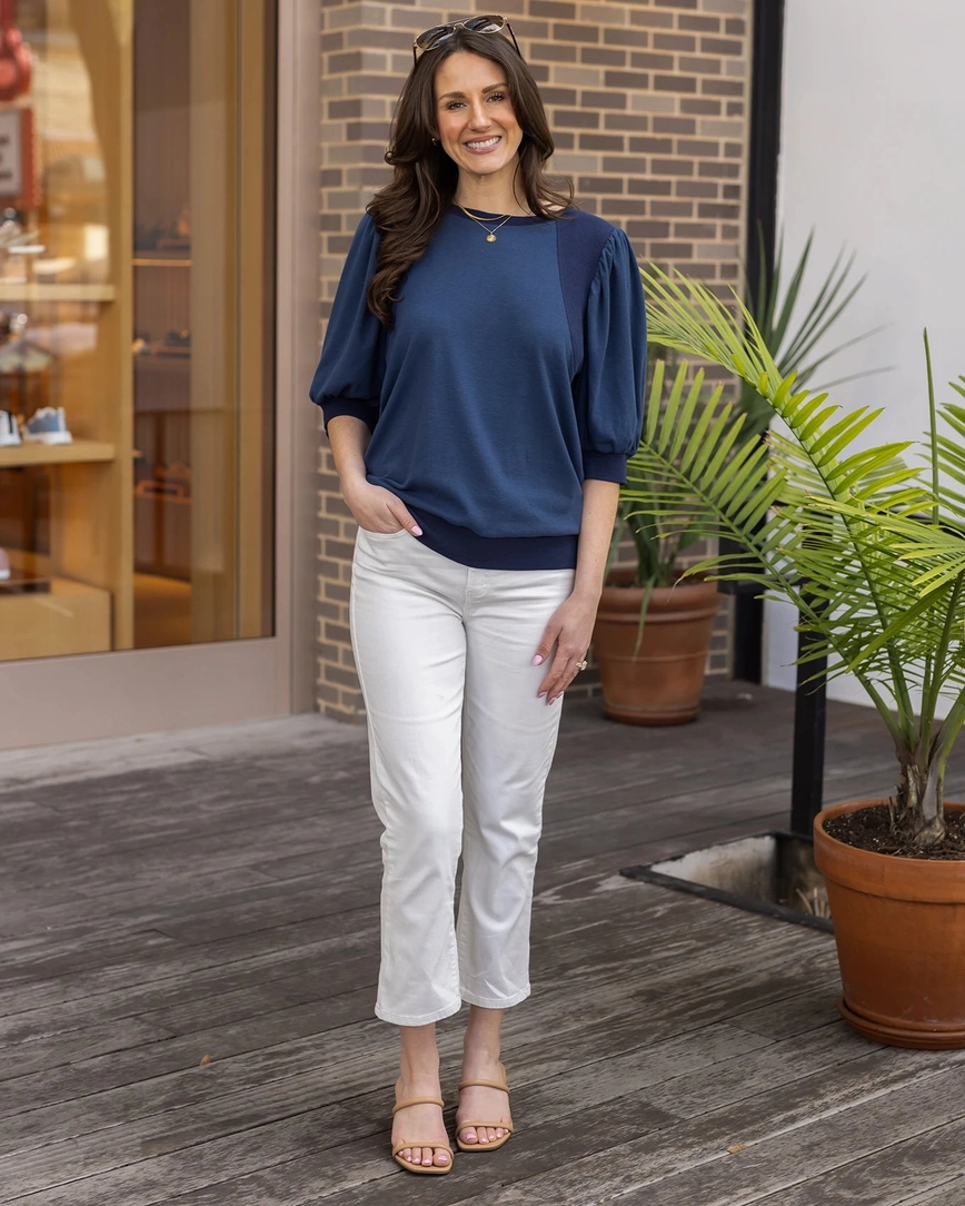 Two-Toned Puff Sleeve Top