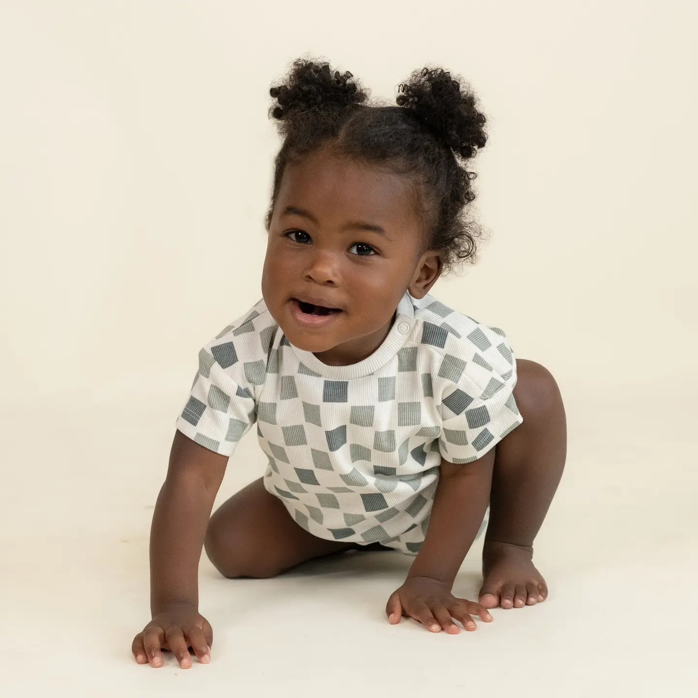 Organic Short Sleeve Bubble Romper - Chequered