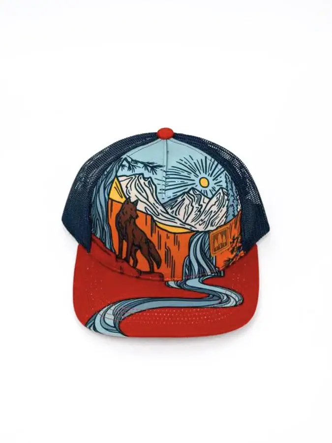 Wolf Falls Illustrated Kids Trucker Hat