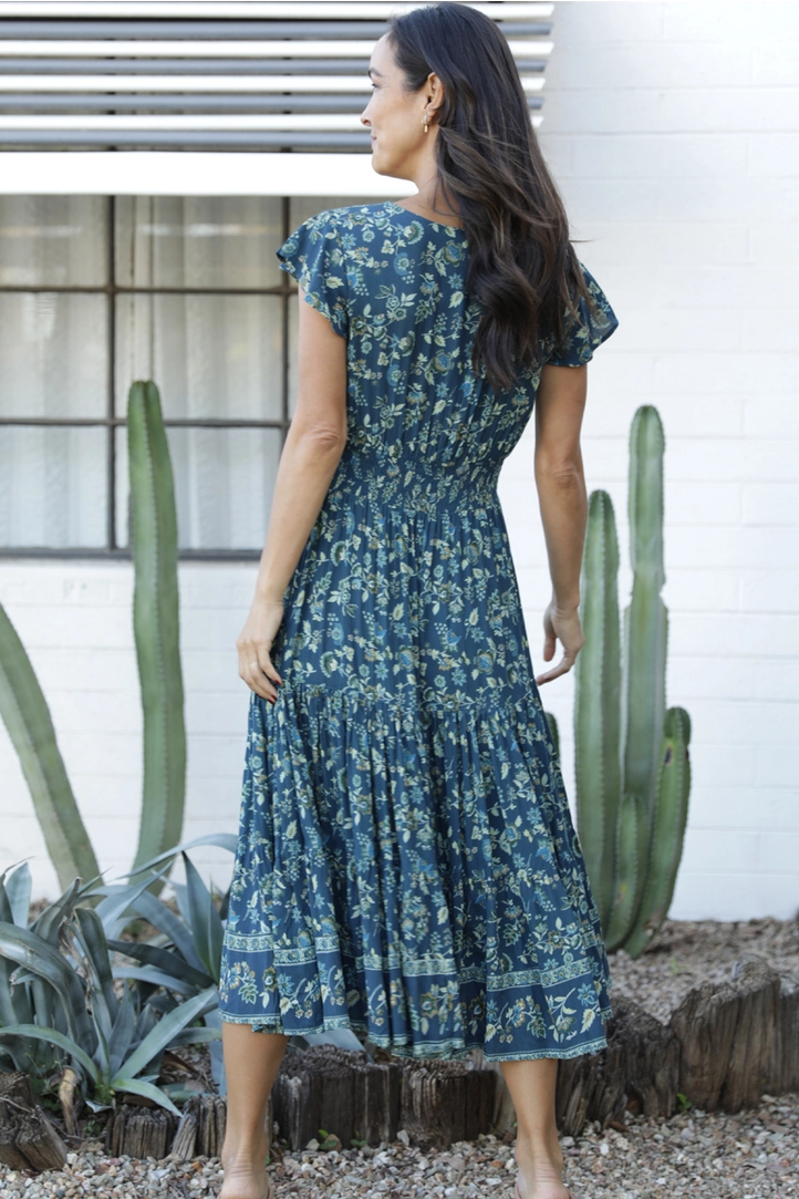 V-Neck Floral Midi Dress