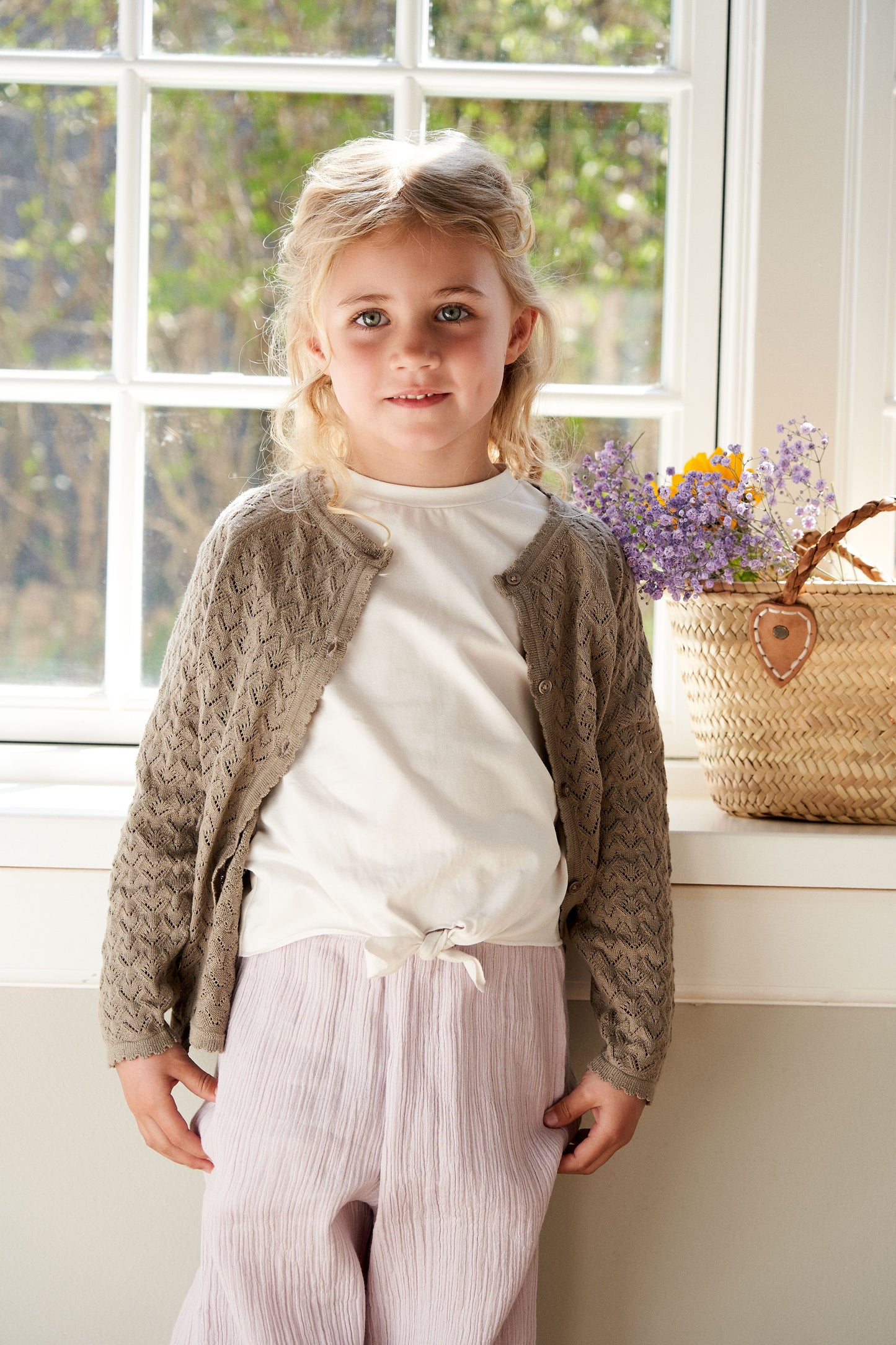 Girls Cozy Me Cream Knot Tee