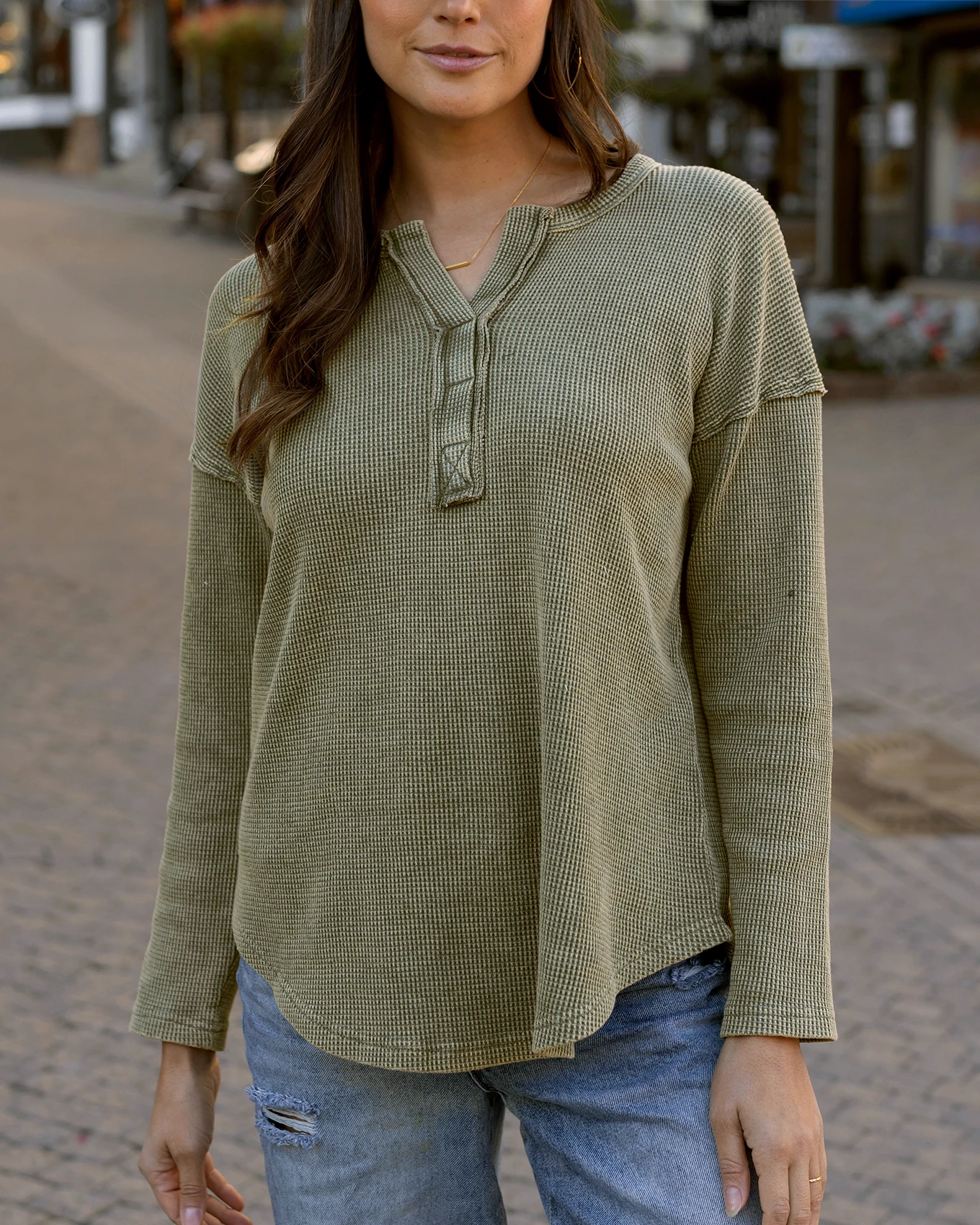 Mineral Washed Waffle Henley Top