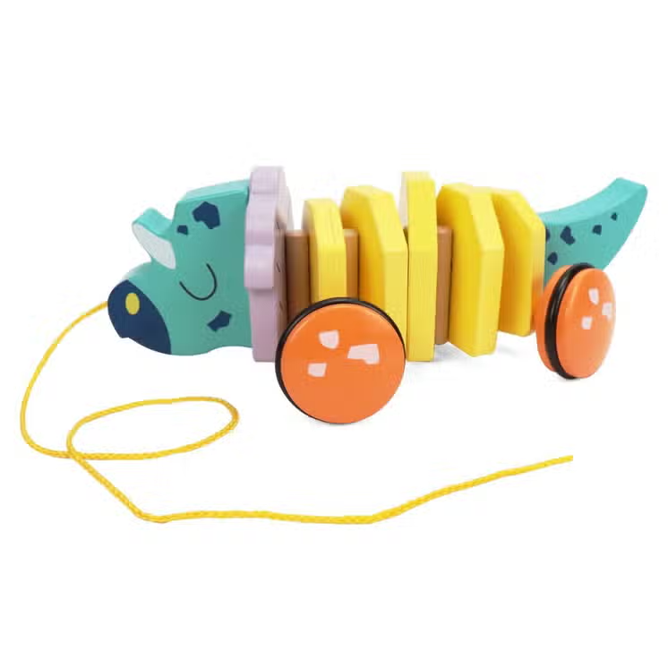 Wood Triceratops Pull Along Toy