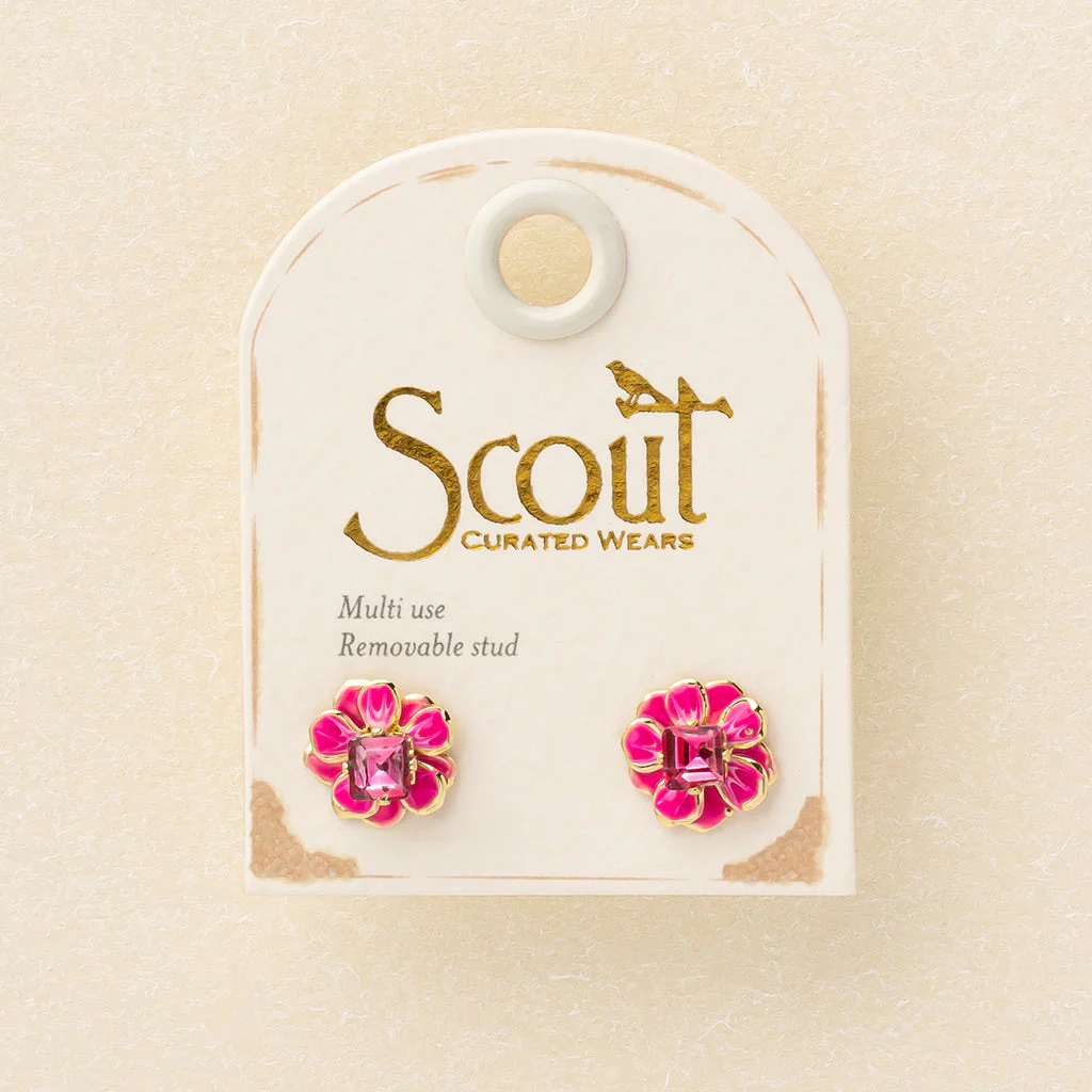 Enamel Flower Small Earrings Fuchsia/Gold