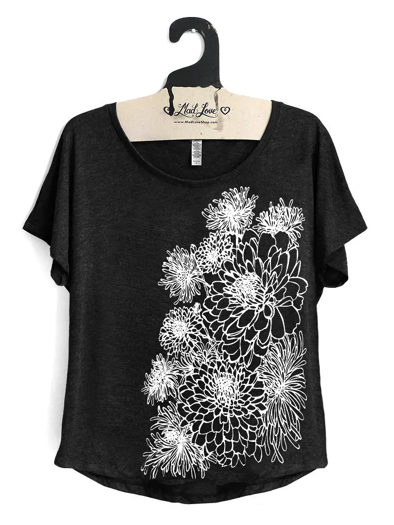 Dolman Top w/ Chrysanthemums - Black