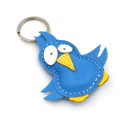 Cute Blue Bird Leather Keychain
