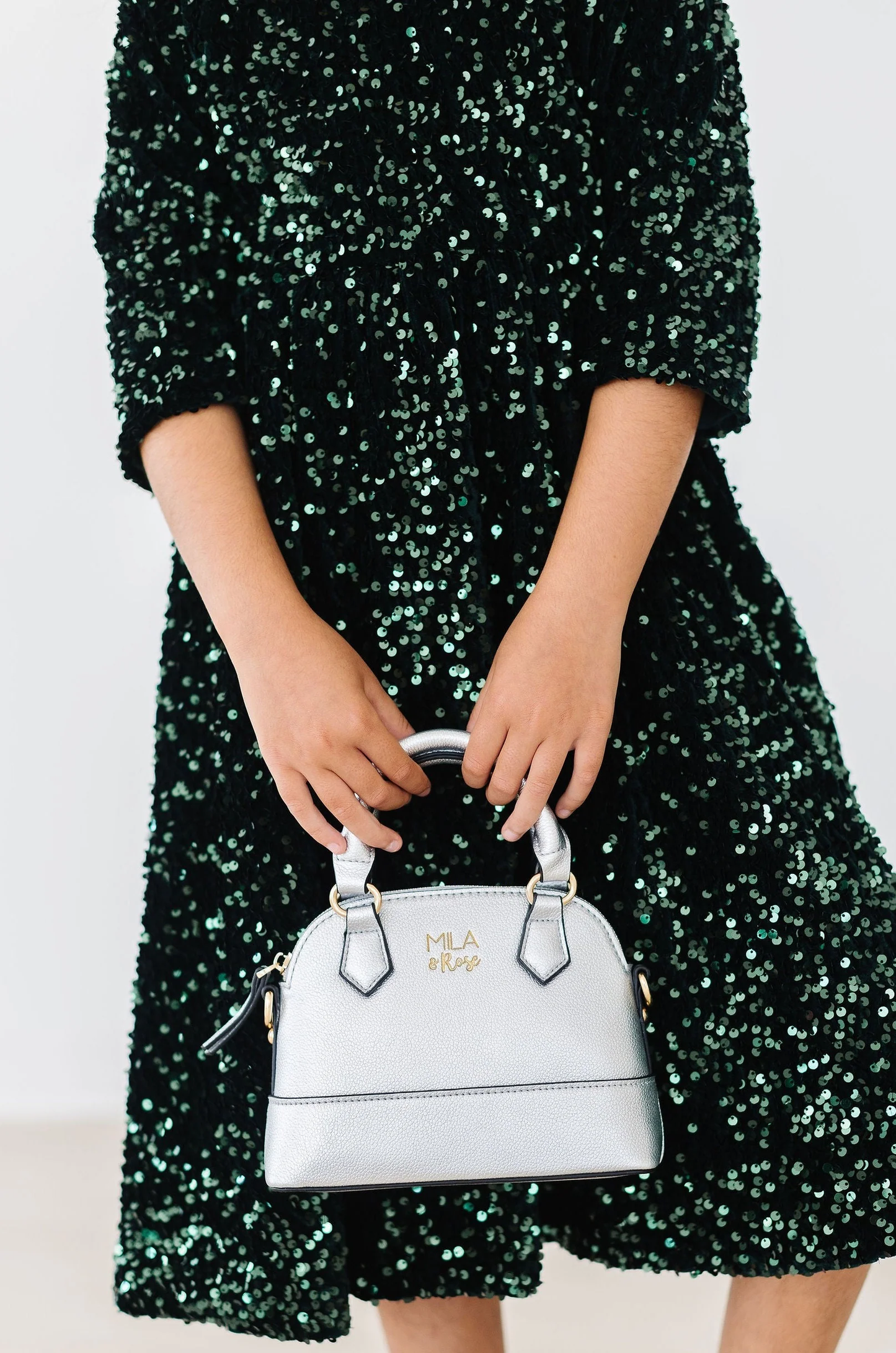 Girls Hunter Green Velvet Sequin Dress