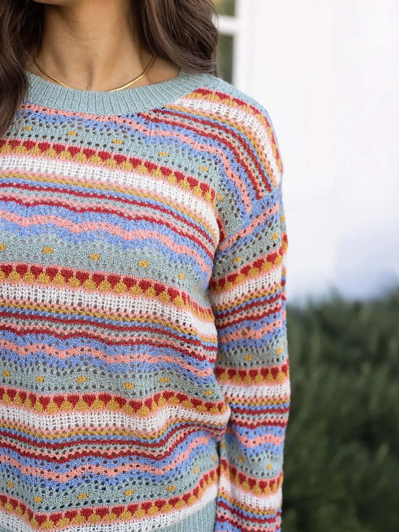 Pointelle Striped Sweater