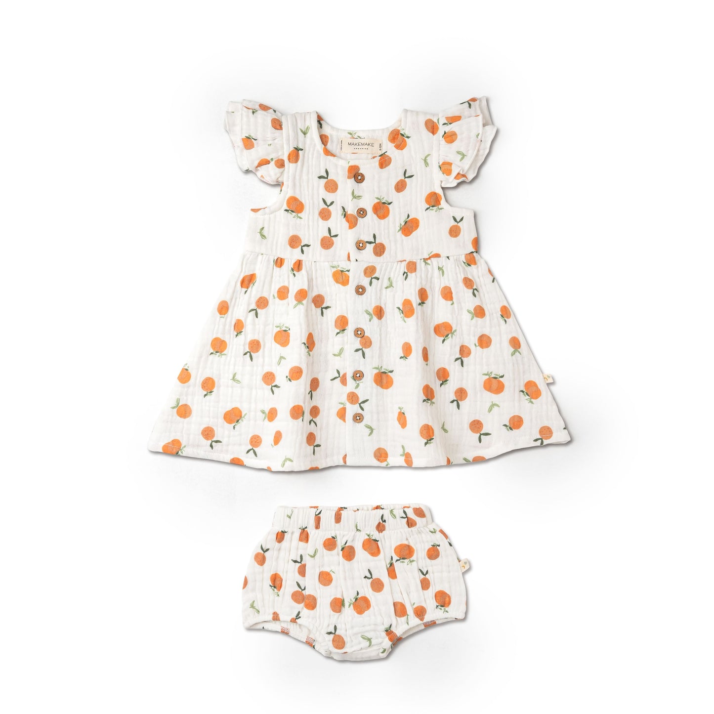 Baby Organic Button Flutter Dress - Mandarin