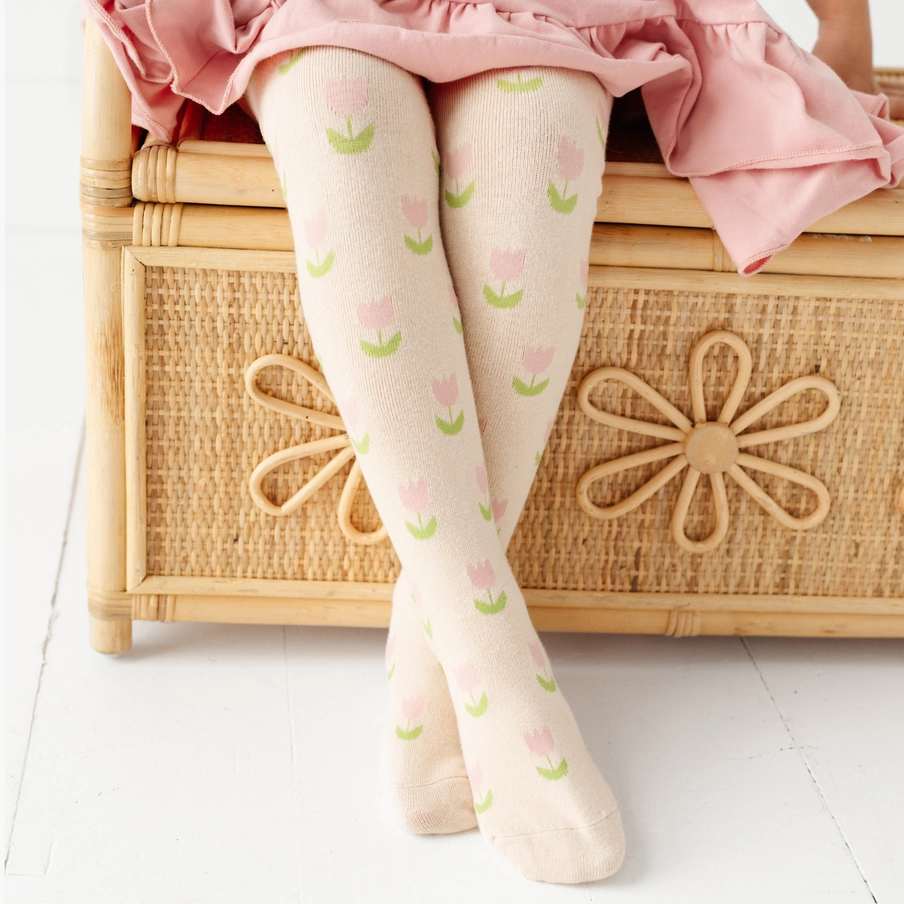 Girls Cable Knit Tights - Tulip