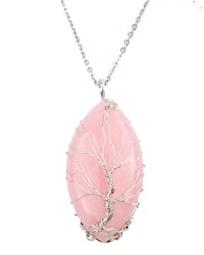 Rose Quartz Oval Tree Necklace