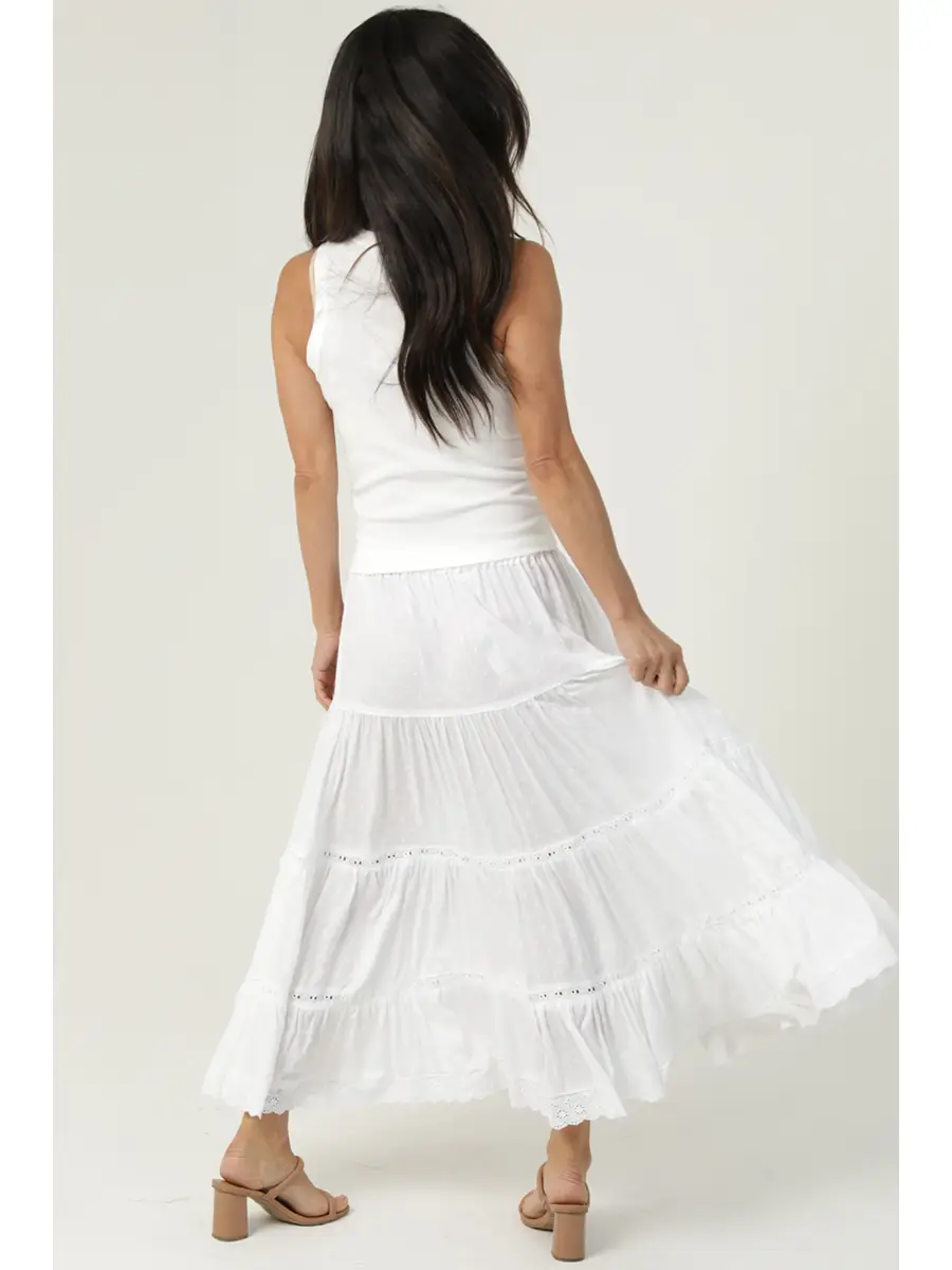 Swiss Dot Lace Trim Side Slit Skirt