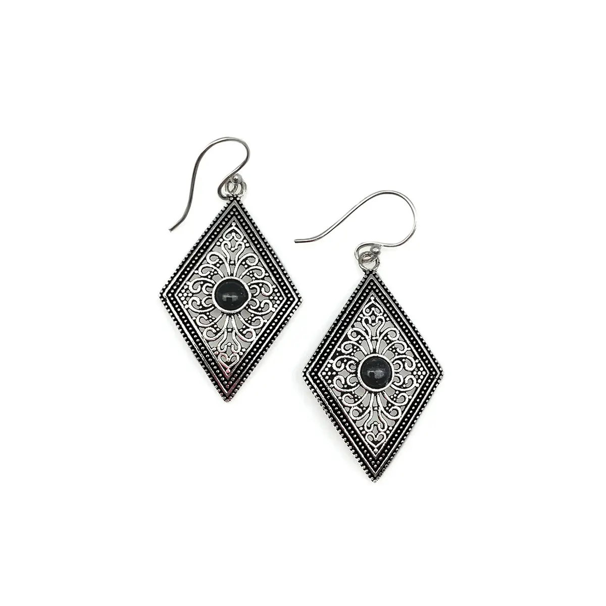 Tanvi Filigree Diamond Earrings - Black Onyx