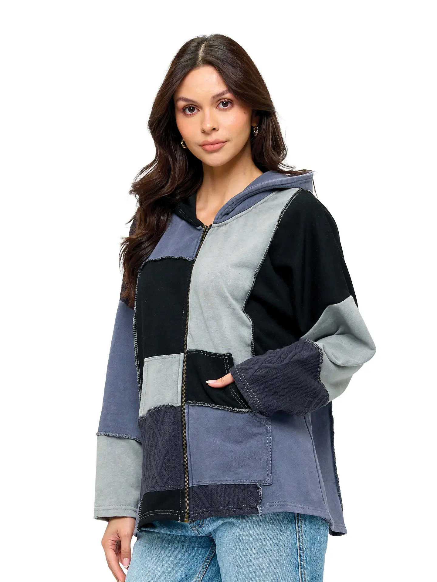 Zip Up Colorblock Patchwork Jacket