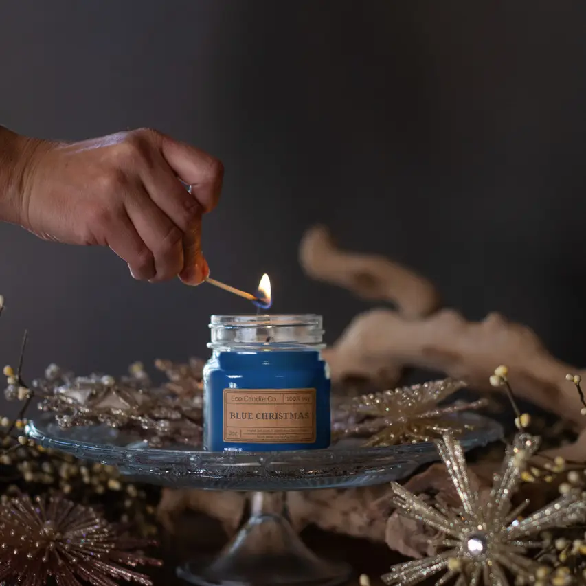 Mason Candle Blue Christmas