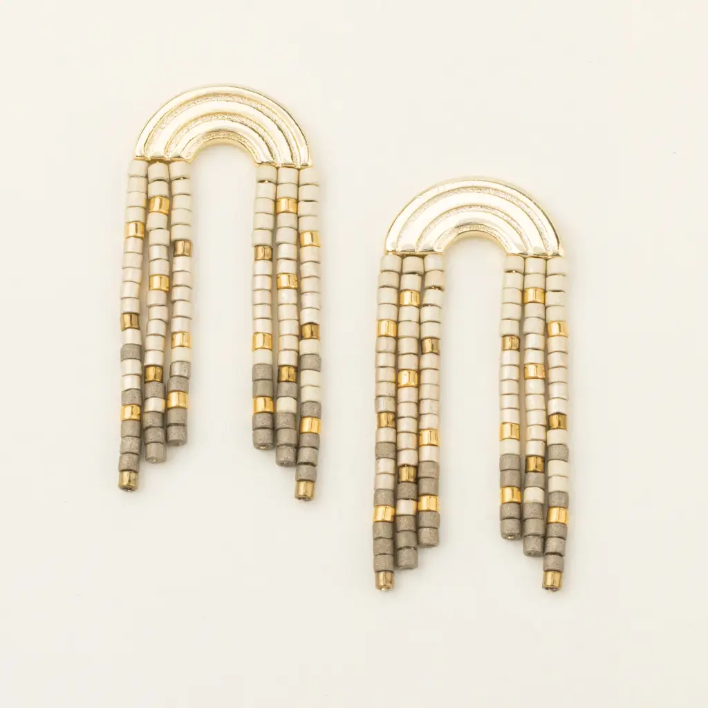 Miyuki Fringe Earrings Rainbow Pewter