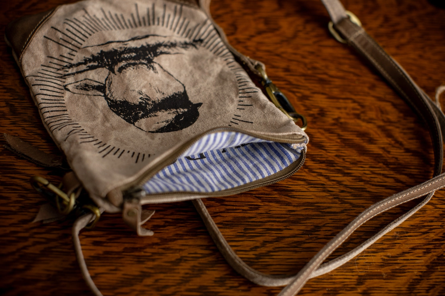 Chickadee Sunshine Upcycled Canvas Small Sling Bag