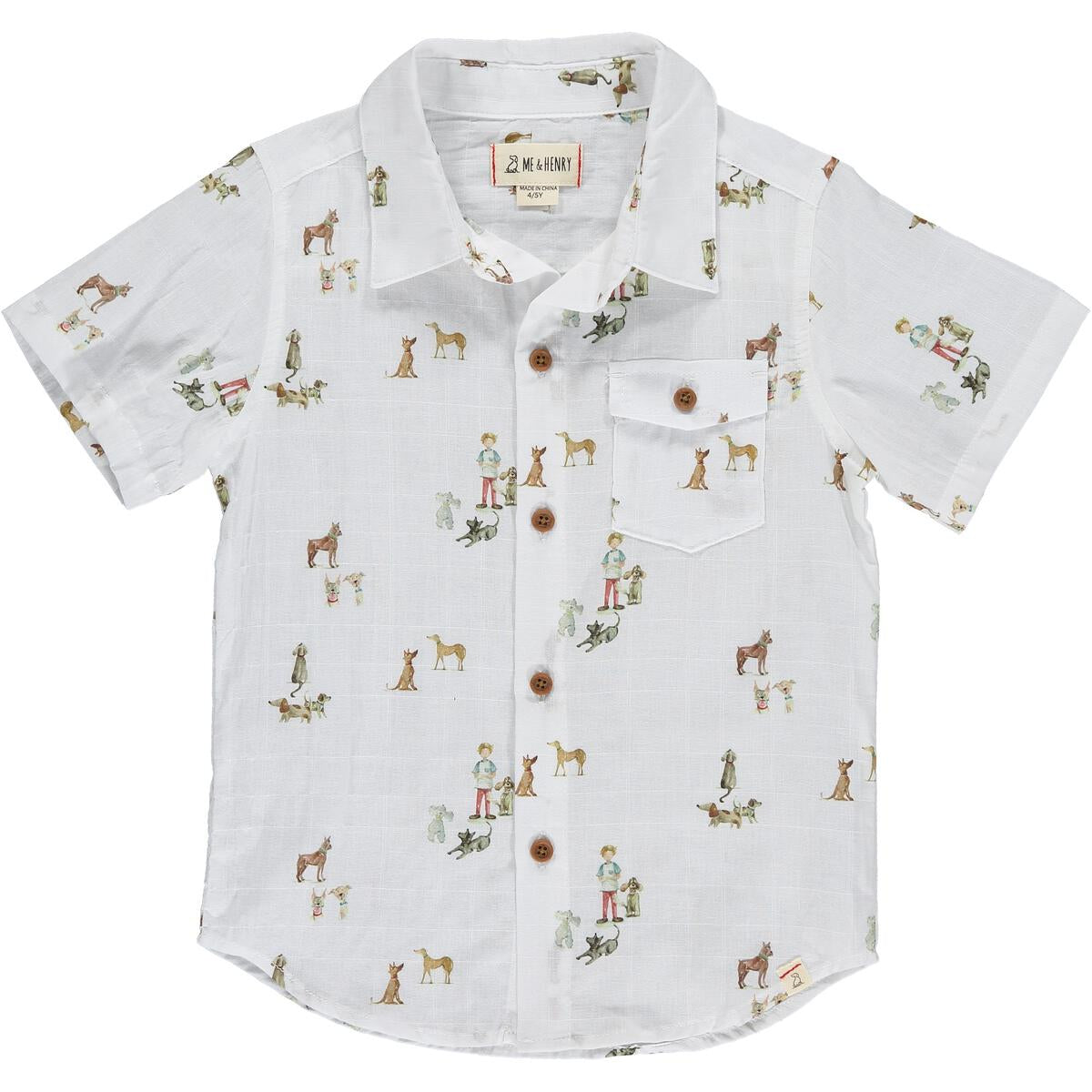 Boys Henry Dog Print Boys Button Down