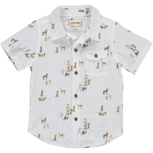 Boys Henry Dog Print Boys Button Down