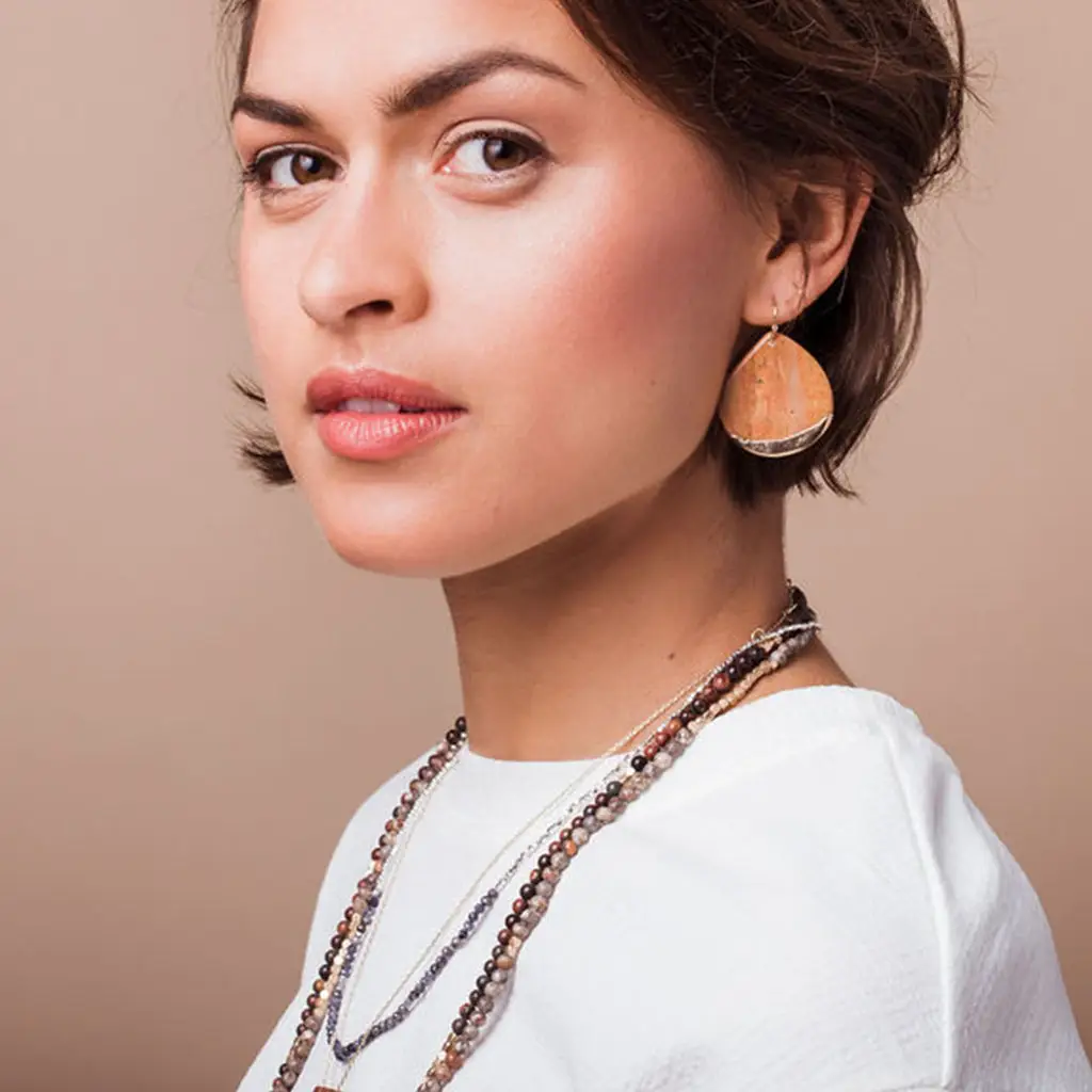 Stone Dipped Earrings Petrified Wood