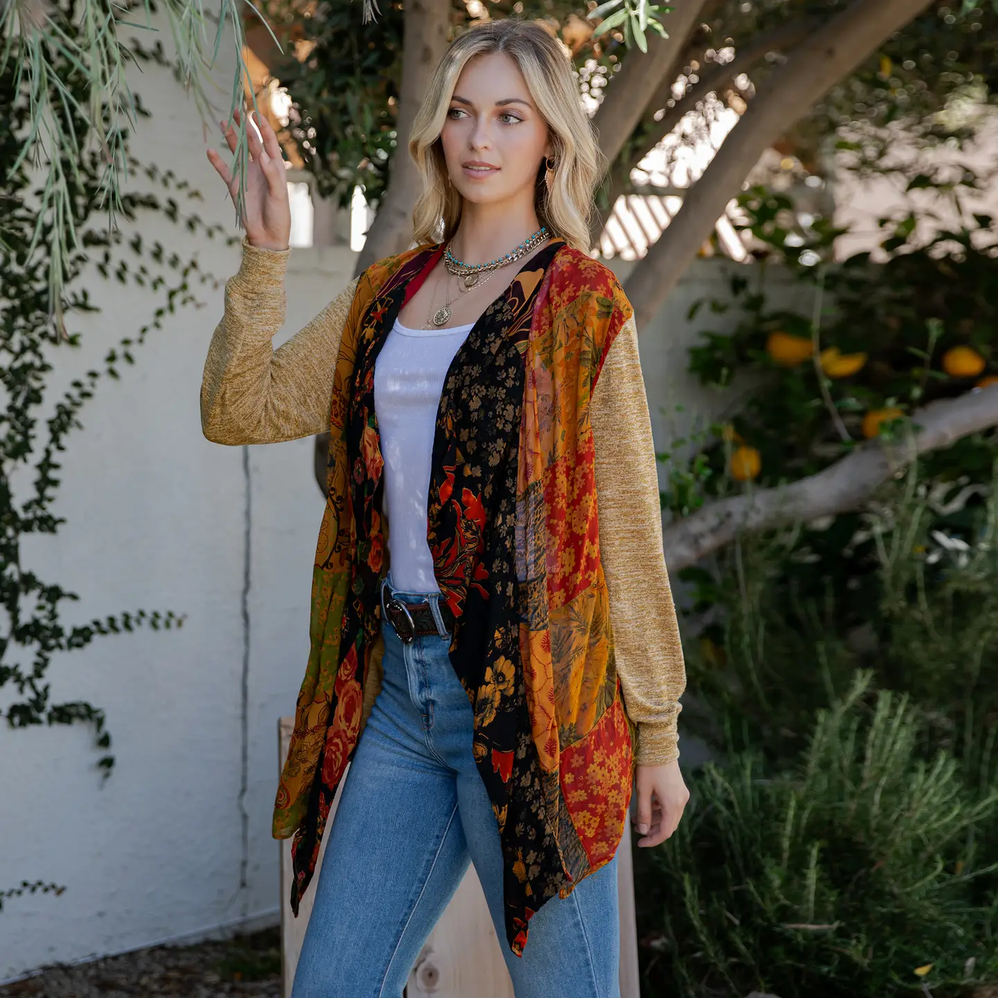 Georgette Paneling Knit Kimono Shrug