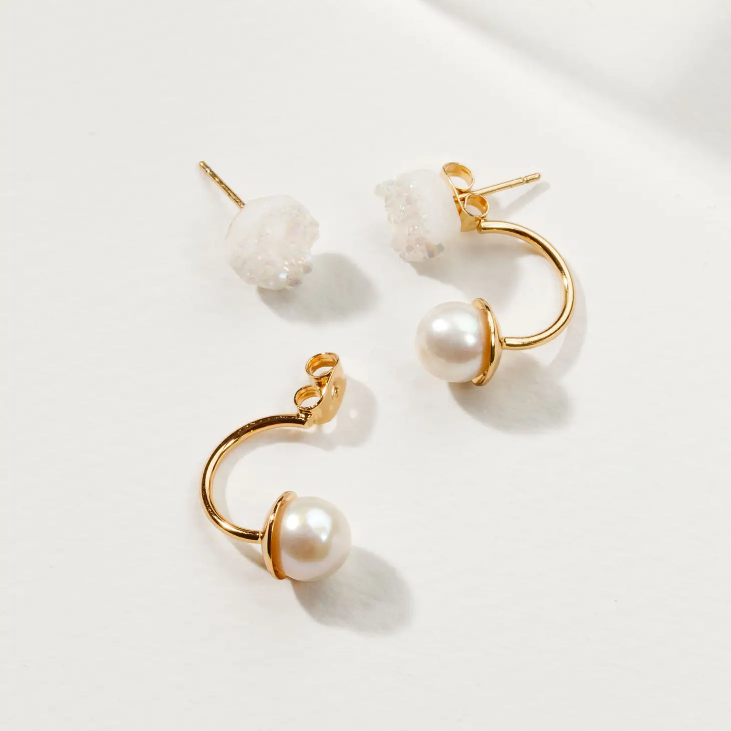 Ebb & Flow Earrings Fresh Pearl & Druzy