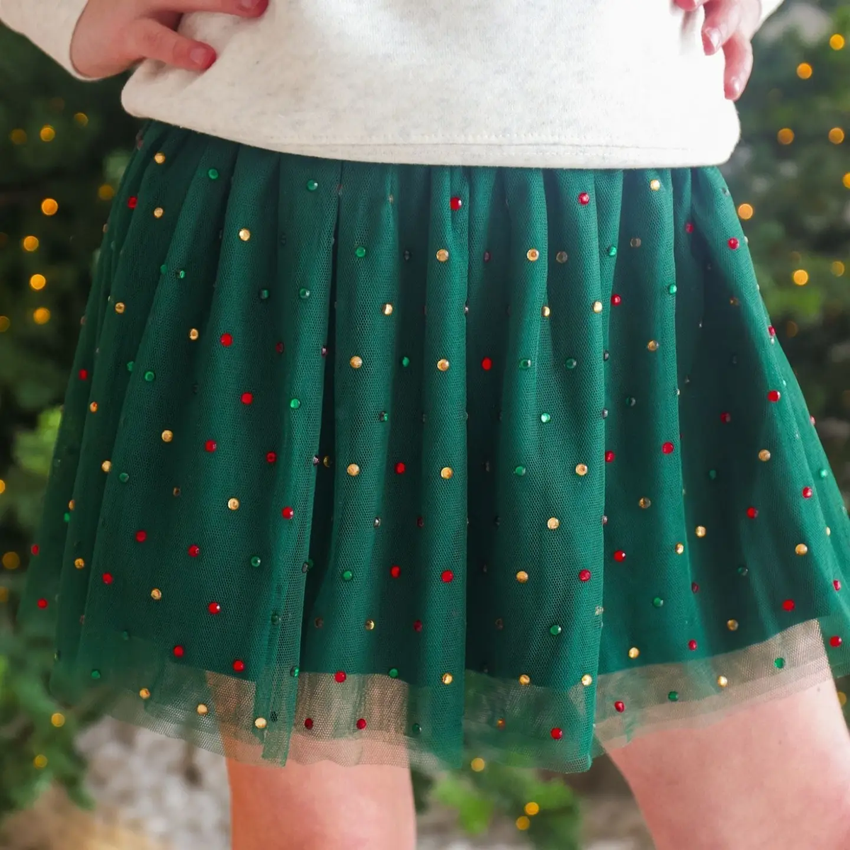 Girls Emerald Rhinestone Christmas Tutu