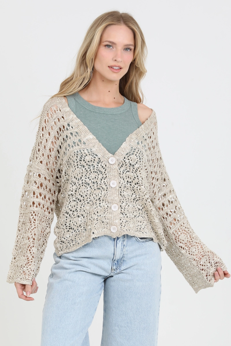 Open Knit Cardigan Sweater