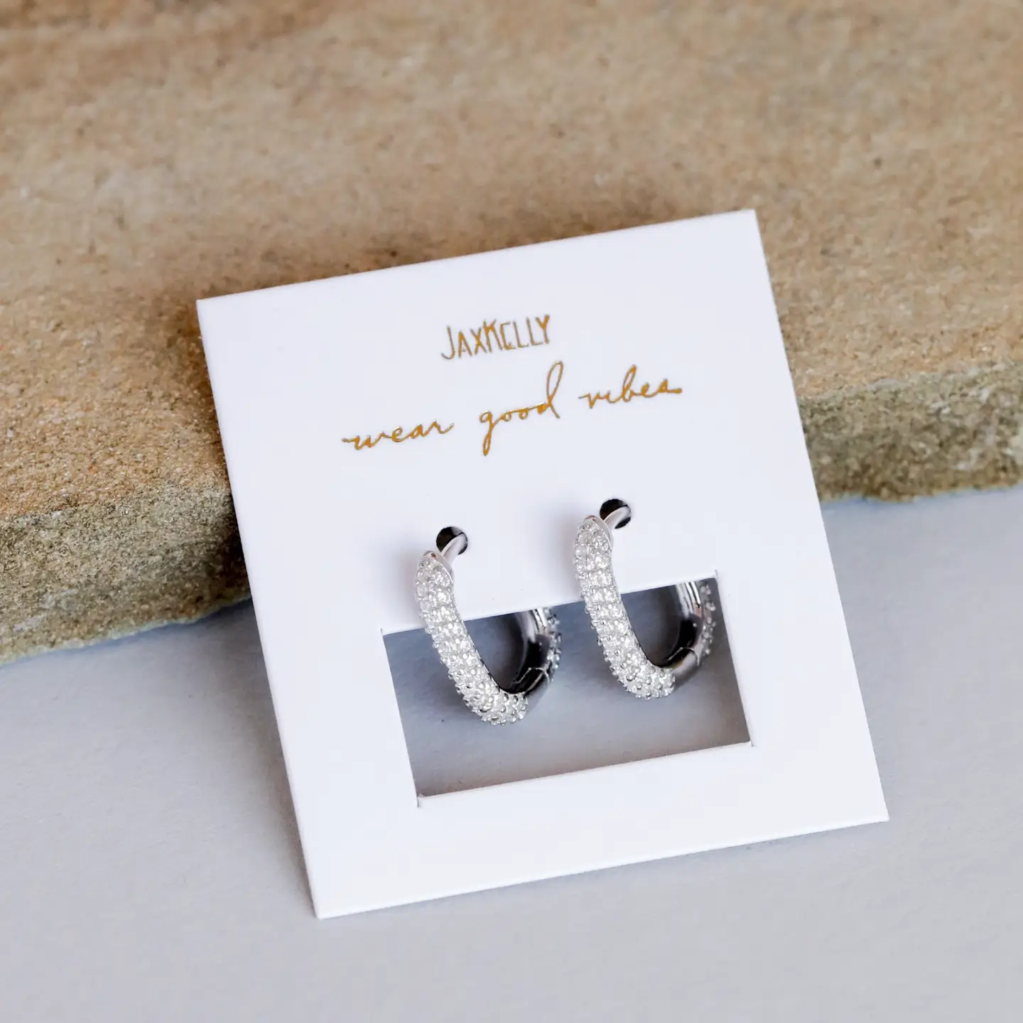 Silver Hoop Pave White CZ Earrings