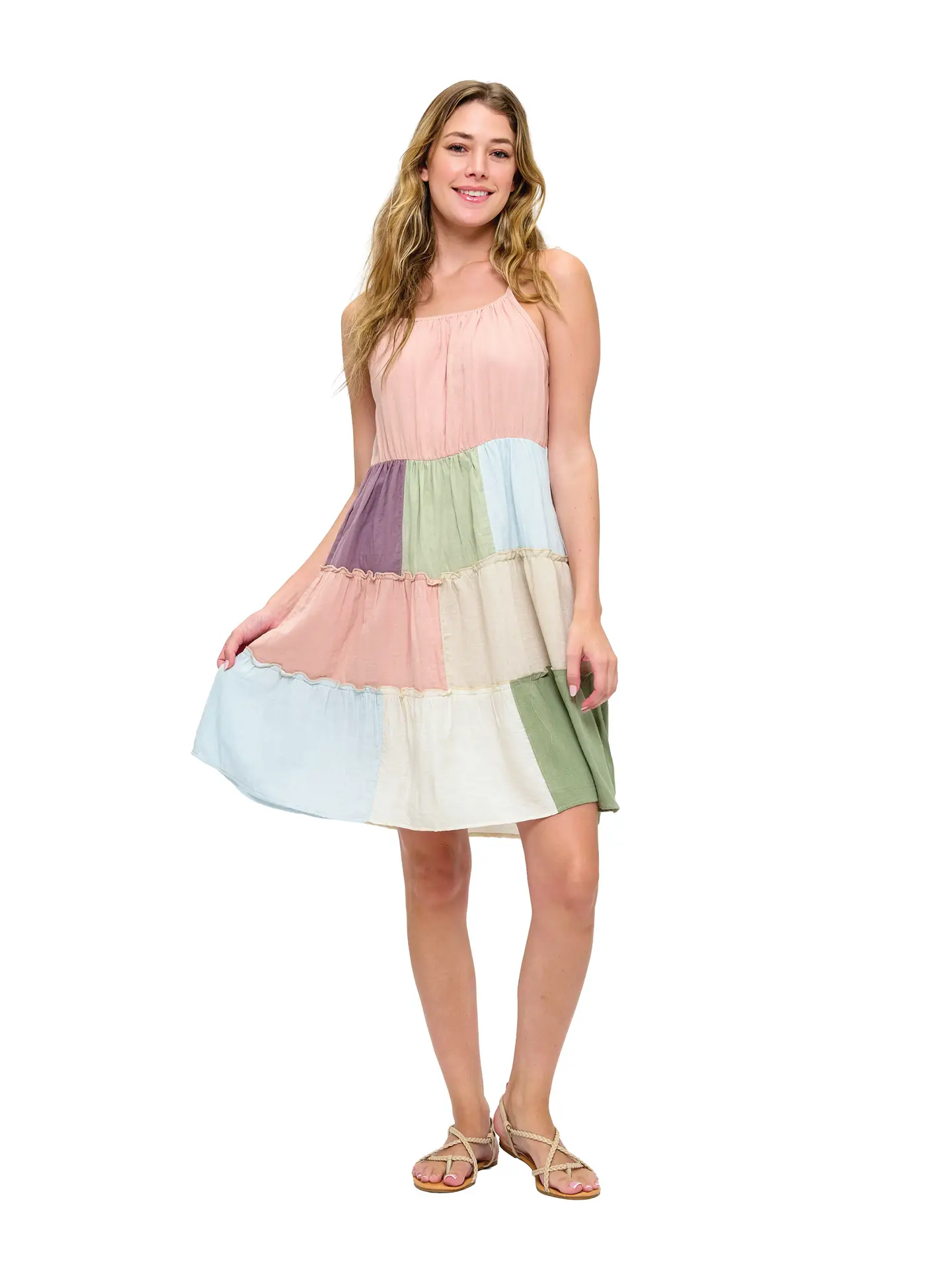 Tiered Colorblock Patchwork Dress
