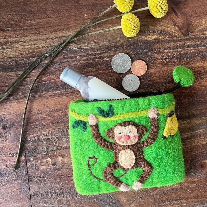 Monkey Felted Coin Purse