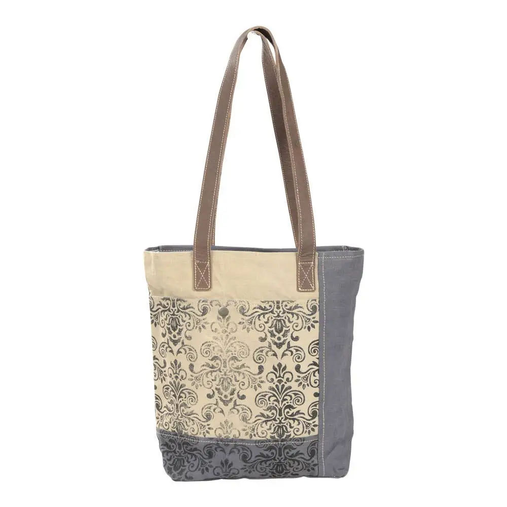 Grey & Tan Floral Canvas Tote