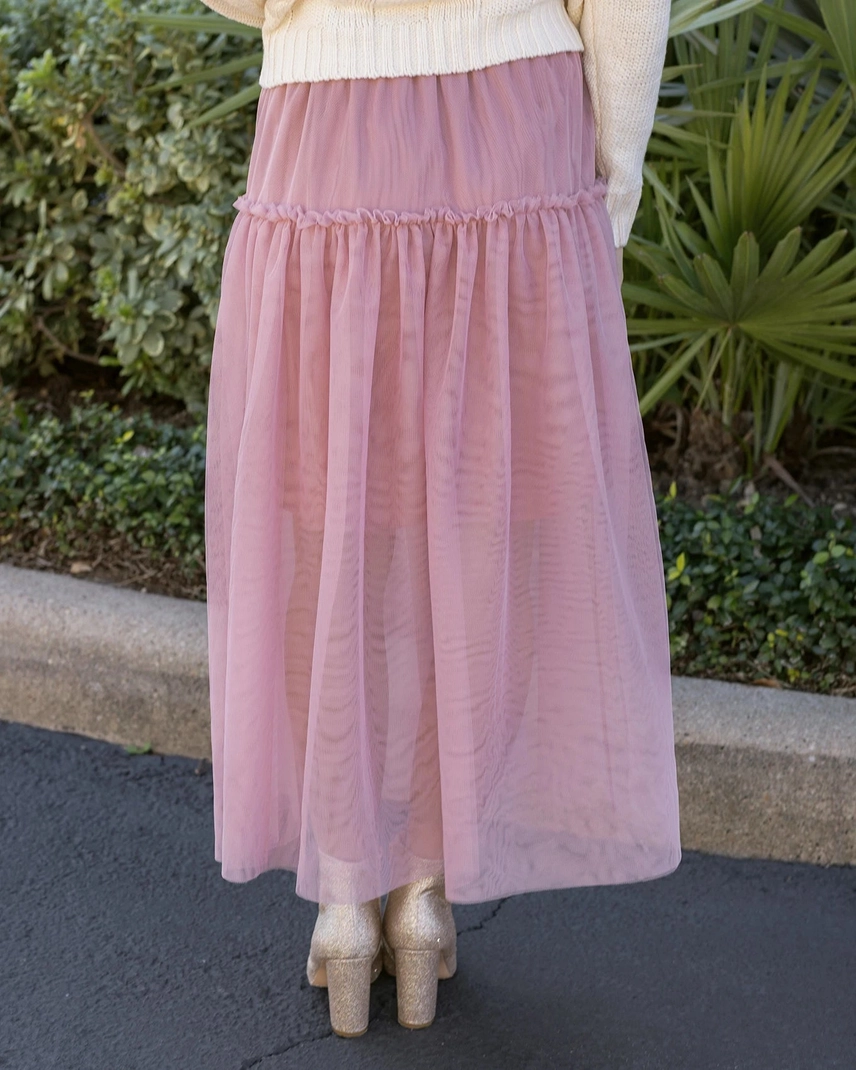 Mesh Tiered Maxi Skirt