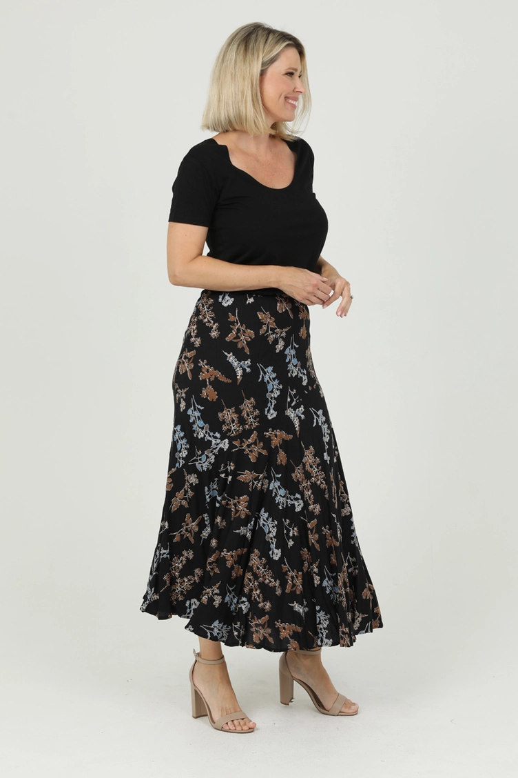 Black Floral Print Skirt