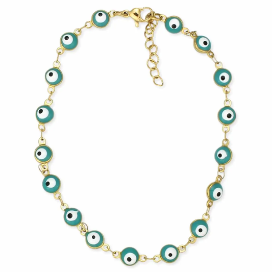 Turquoise Evil Eye Gold Link Anklet