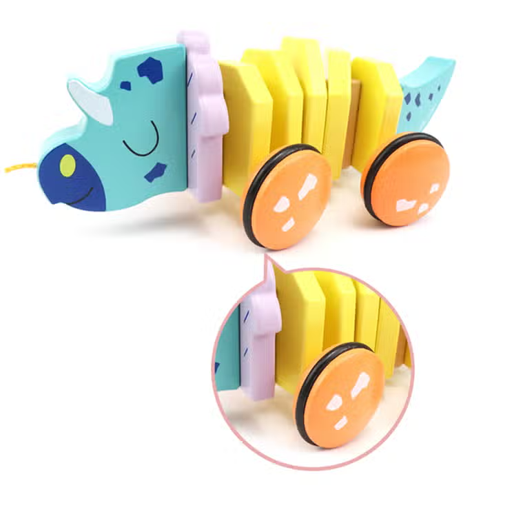 Wood Triceratops Pull Along Toy