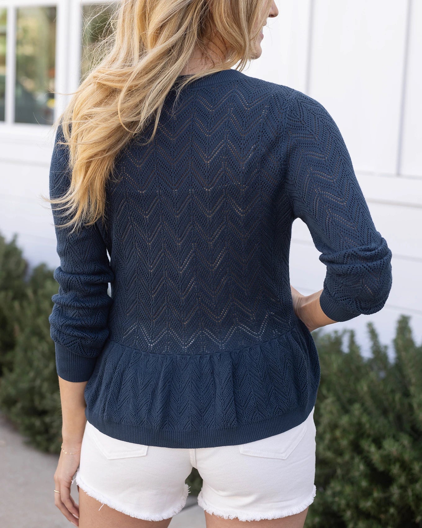 Pointelle Peplum Cardigan