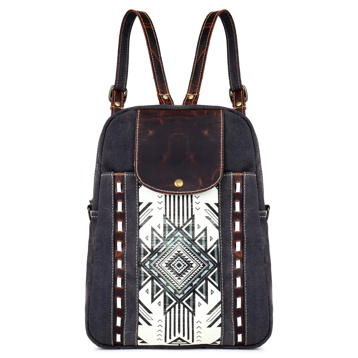 Black/White Canvas + Leather Backpack
