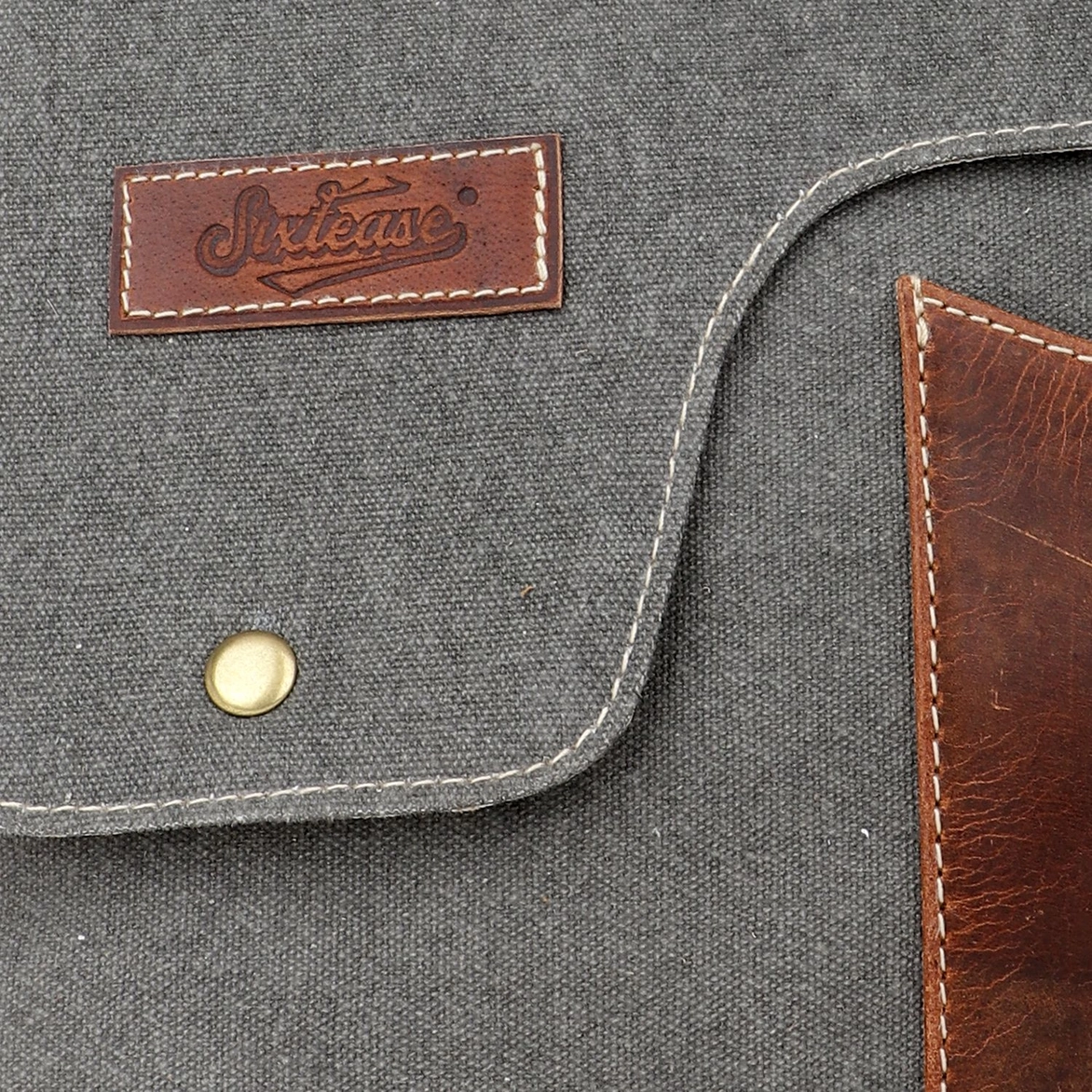 Canvas Crossbody Bag - Leather Pocket