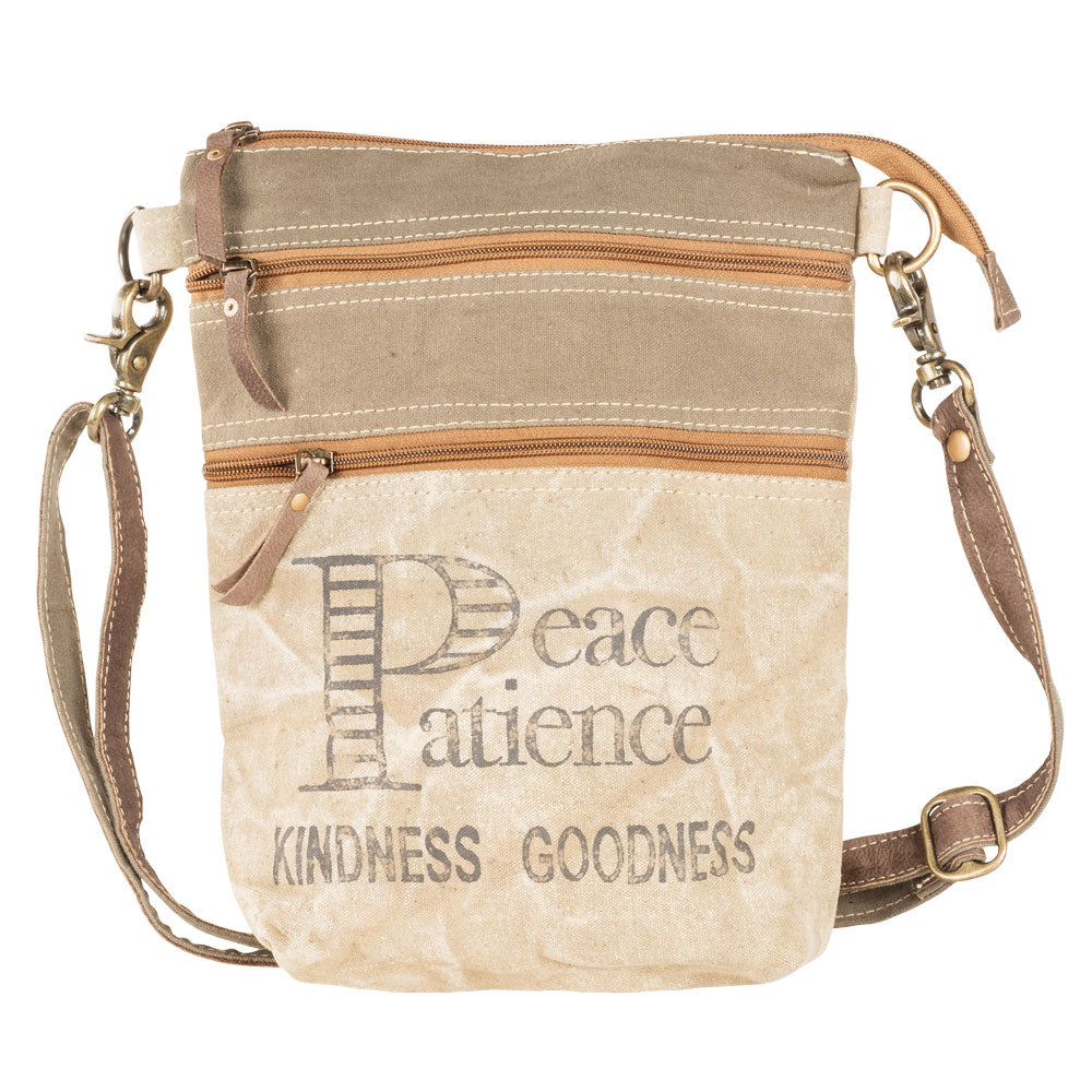 Canvas Peace Patience Double Zip Crossbody