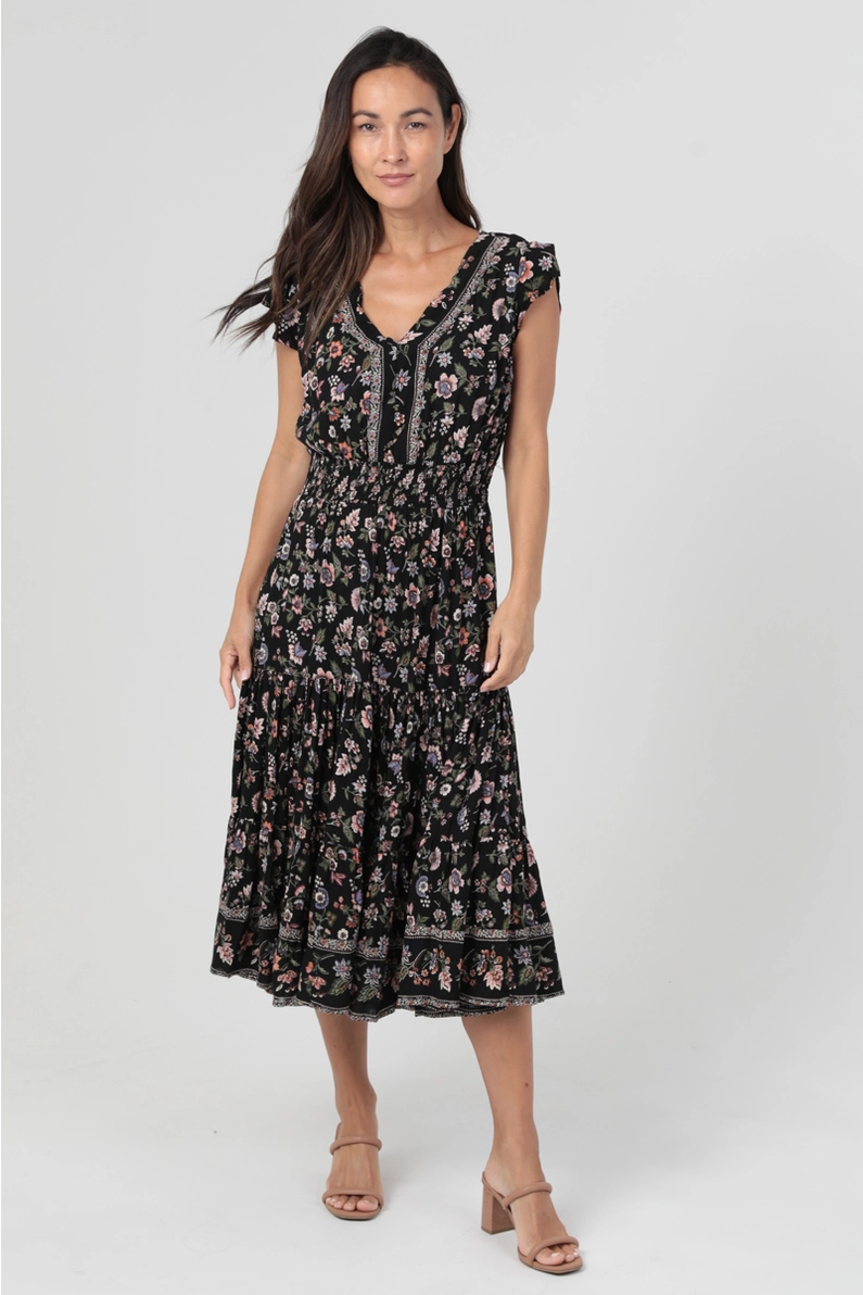 V-Neck Floral Midi Dress