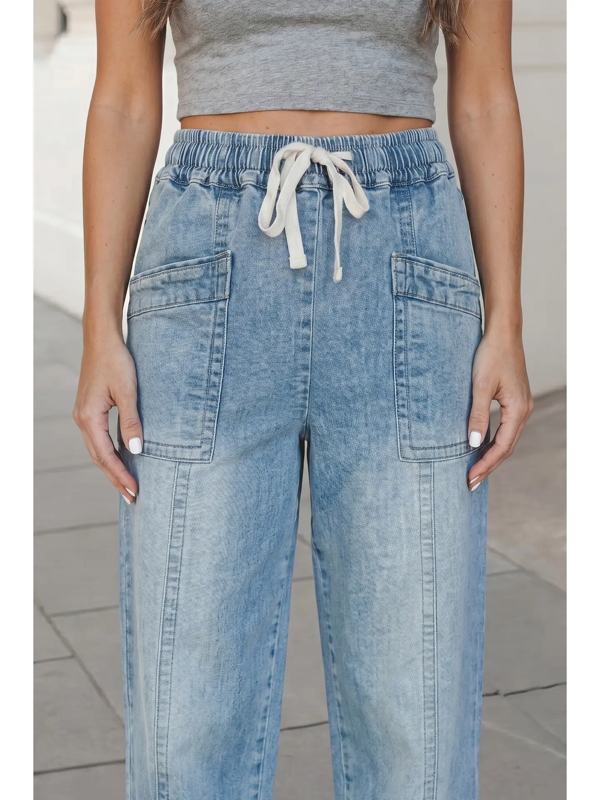 High Waist Drawstring Jeans