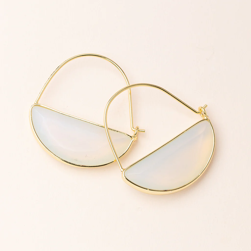 Stone Prism Hoop Earrings Opalite Gold