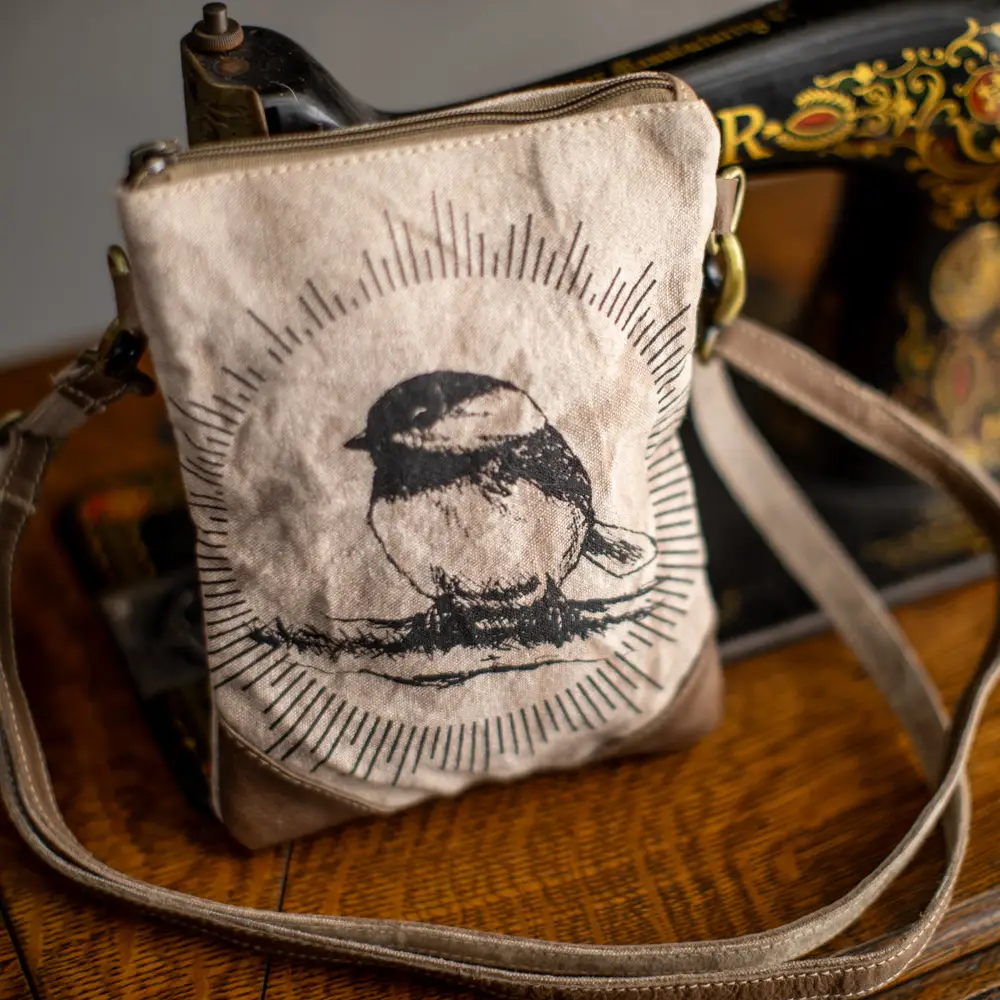 Chickadee Sunshine Upcycled Canvas Small Sling Bag