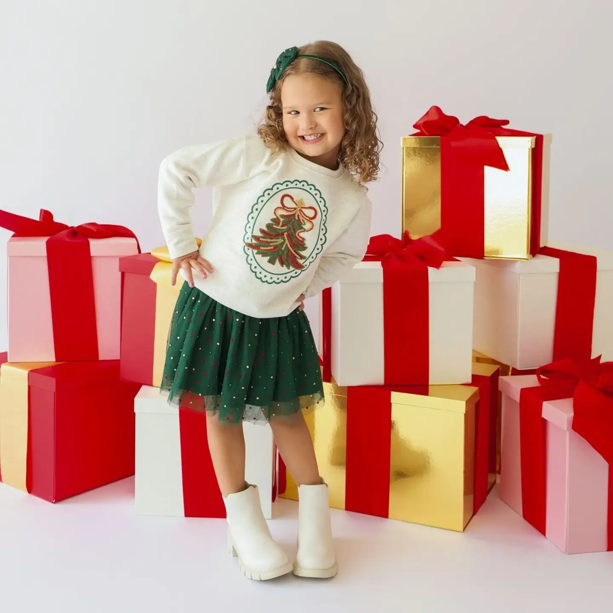Girls Emerald Christmas Bow Headband
