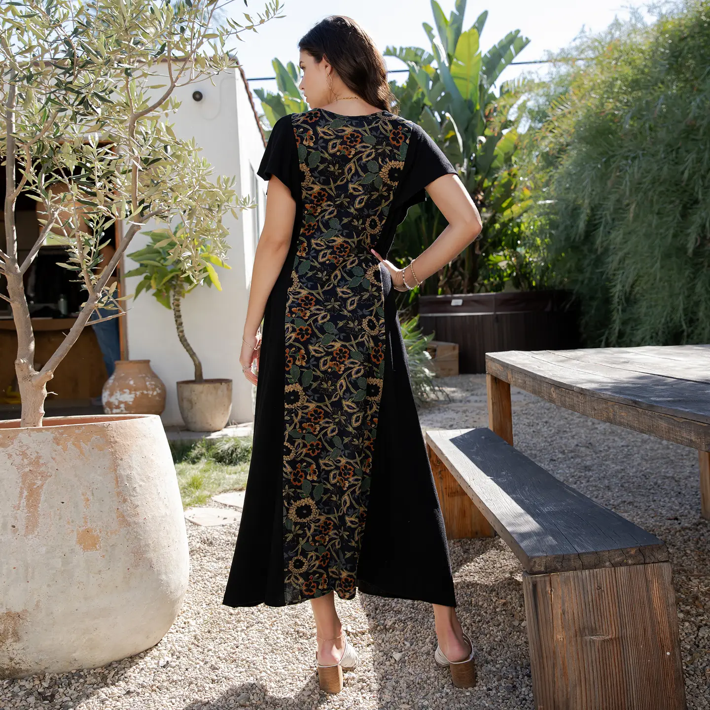 Boho Knit Dress Floral Panel