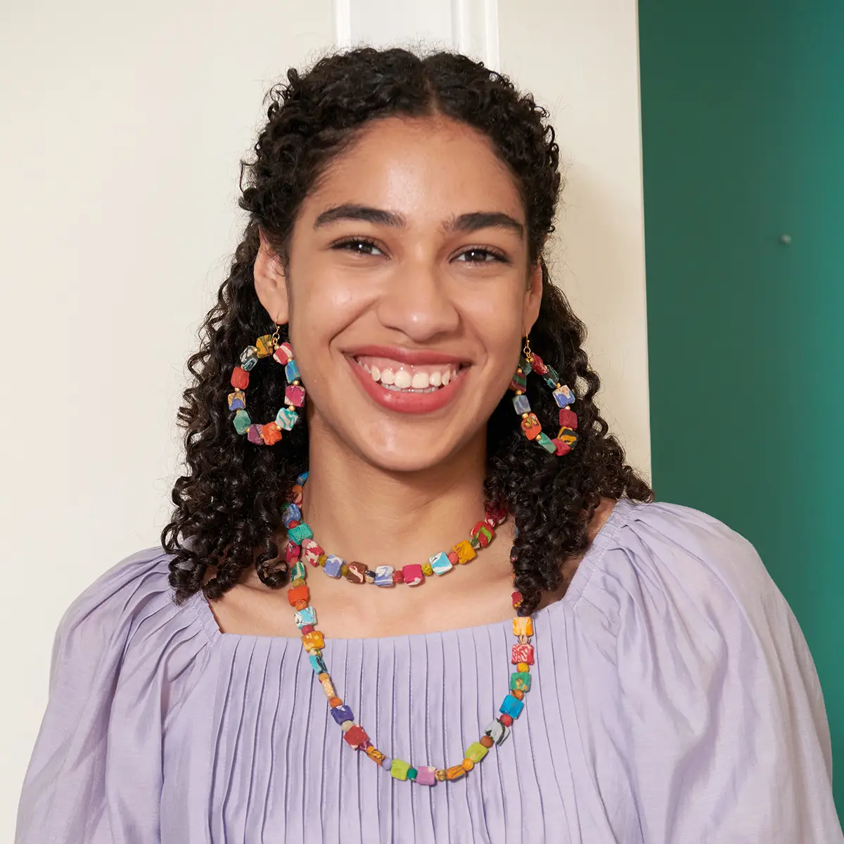 Dotted Kantha Square Long Necklace