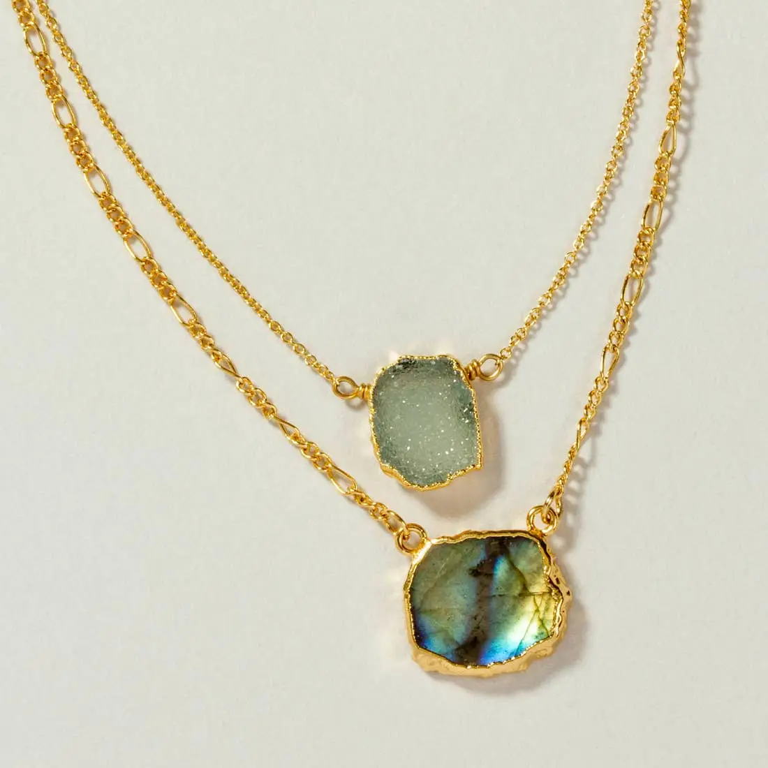 Power of 2 Necklace Labradorite & Druzy Quartz