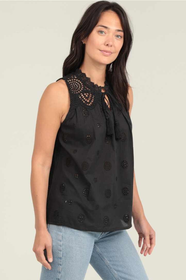 Eyelet Embroidered Lace Sleeveless Top